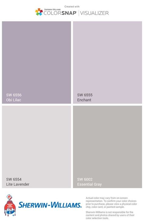 Lavender And Grey Kitchen, Lavender Sherwin Williams Paint, Lilac Gray Color Palette, Gray Purple Paint Bedroom, Lavender Grey Wall Paint, Sw Obi Lilac, Sherwin Williams Light Lavender Paint, Light Grey With Purple Undertone, Best Pale Purple Paint Colors