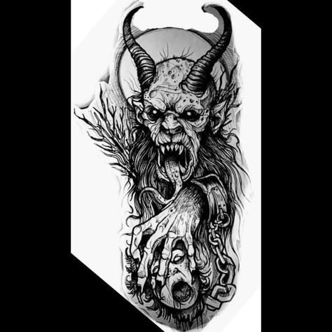 Demon Tattoos, Satanic Tattoos, Neotraditional Tattoo, Skull Sleeve Tattoos, Evil Tattoos, Devil Tattoo, Dragon Sleeve Tattoos, Dark Evil, Demon Tattoo