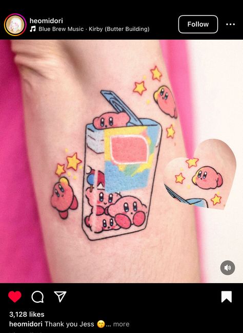 Kirby Tattoo, Face Tats, Melbourne Tattoo, Colorful Tattoos, Tattoo Apprenticeship, Hello Kitty Tattoos, Cute Little Tattoos, Tattoo Apprentice, Time Tattoos