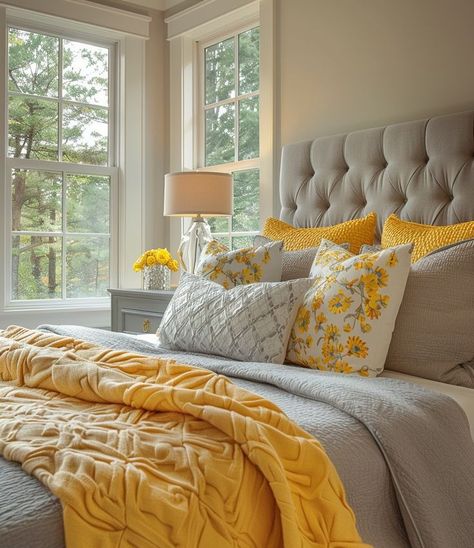 Earthy Boho Bedroom, Loft Living Room Decor, Industrial Loft Living Room, Yellow And Grey Bedroom, Mustard Bedroom, Yellow Gray Bedroom, Yellow Bedspread, Bedroom Yellow, Natural Bedroom Decor