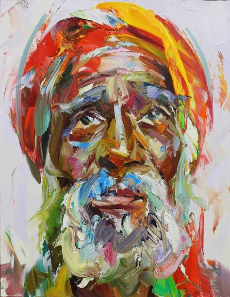 Abstract Portrait Painting Modern Art Contemporary Artists, Quirky Portraits, Paul Wright, Orange Clouds, Contemporary Expressionism, Colorful Landscape Paintings, Acrylic Portrait Painting, Man Beard, Figurative Kunst