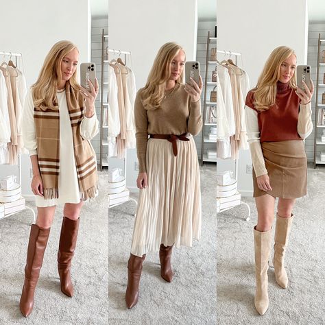 Cream Pleated Skirt Outfit Winter, Beige Pleated Skirt Outfit Winter, Cream Pleated Skirt Outfit, Beige Pleated Skirt Outfit, Mini Pleated Skirt Outfit, Cream Skirt Outfit, Creme Outfits, Tan Pleated Skirt, Beige Skirt Outfit