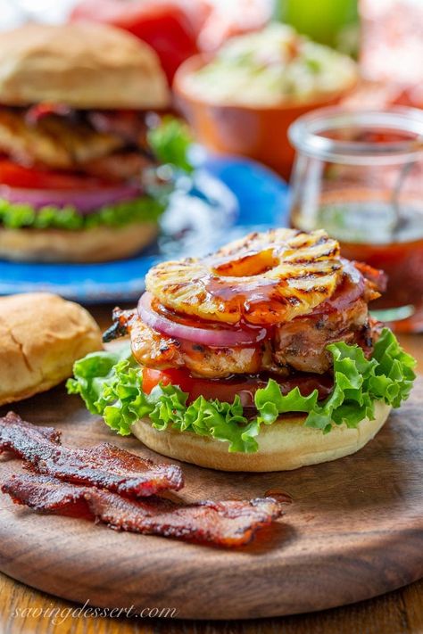 Alfalfa Sprouts Recipes, Black Pepper Bacon, Hawaiian Chicken Sandwich, Sandwich Recipe Videos, Grilled Chicken Sandwich Recipes, Pepper Bacon, Tea Sandwiches Recipes, Pineapple Sauce, Hawaiian Chicken