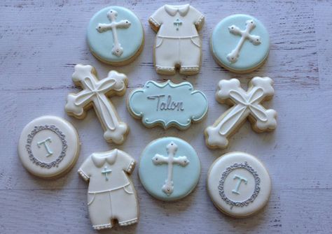 2 Dozen Baby Boy Baptism/Christening Cookies by NatSweetsCookies Baptism Desserts, Baptism Cake Boy, Christening Cookies, Baptism Cookies, Holiday Platters, Baby Boy Christening, Sesame Street Birthday Party, Baby Boy Baptism, Boy Christening