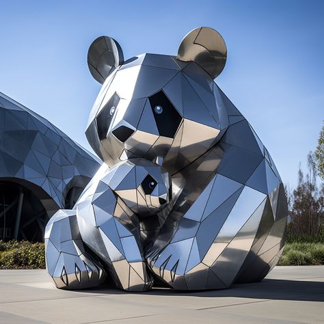 panda sculpture,panda sculpture art,giant panda,panda,geometric sculpture,mirror sculpture,stainless steel sculpture,giant sculpture Panda Sculpture, Playground Idea, Custom Mirror, Stainless Steel Mirror, Wire Art Sculpture, Steel Mirror, Outdoor Landscape, Z Arts, Modern Abstract Art