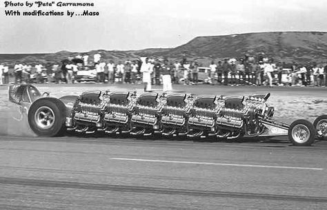 12 Blown motors in a dragster....look, if you wonder or have to ask, then you cannot possibly understand!!!! Nhra Drag Racing, Old Race Cars, Drag Racing Cars, Weird Cars, Vintage Race Car, Drag Cars, Hot Rods Cars, Car Humor, Drag Racing