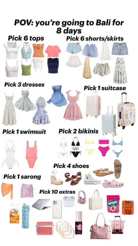 Bali Packing List, Weekend Trip Packing, Backpacking Outfits, Road Trip Bag, Bali Baby, Travel Bag Essentials, Beautiful Pakistani Dresses, Outfit Inspo Casual, Clothes And Shoes