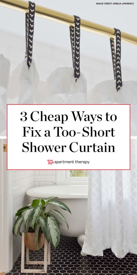 Cheap Hacks, Short Shower, Curtain Alternatives, Diy Shower Curtain, Extra Long Shower Curtain, Long Shower Curtains, Simple Bathroom Decor, Plastic Shower Curtain, Cool Shower Curtains