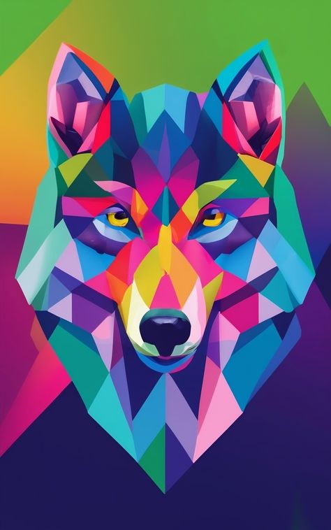 Geometric Wolf, colorful and vibrant Wallpapers - 4k iPhone & Android Tertiary Colours Art Ideas, Geometric Wolf Wallpaper, Animal Wallpapers, Geometric Wolf, Tertiary Color, Wolf Painting, Wolf Wallpaper, Wolf Drawing, Geometric Animals