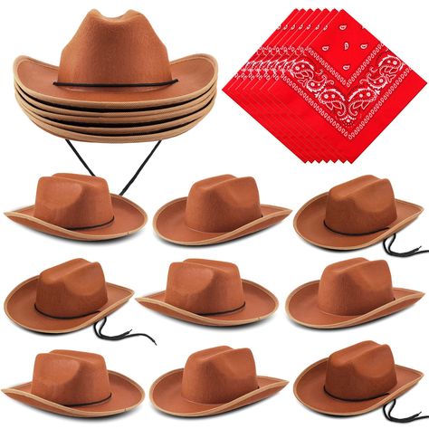 PRICES MAY VARY. Cowboy Costume for Boys: what you will receive are 10 pieces of kid cowboy hats in brown color, and 10 pieces of cowboy paisley bandanas in red, the cowboy hat and bandana are suitable for most styles and personalities, your child will stand out from the crowd Reliable Material: our brown cowboy hat is made of quality felt material, lightweight and comfortable, won't weigh your head down, and the paisley cowboy bandanas are made of polyester, soft, breathable, skin friendly, not Birthday Masquerade Party, Kids Cowboy Hat, Toddler Cowboy Hat, Cowboy Cosplay, Cowboy First Birthday, Cowboy Themed Birthday Party, Kids Cowboy Hats, Cowboy Bandana, Rodeo Birthday Parties