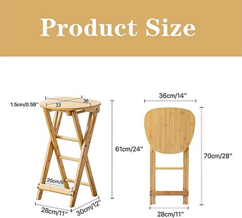 Amazon.com: MESURG Kitchen Stool Foldable Wooden Chair Folding Bar Stool Barstools No Back Counter Height Bar Stools Bamboo Breakfast Bar with Footrest No Need to Install, Save Space (Size : 61 * 36cm) : Home & Kitchen Bar Chairs Diy, Folding Bar Stools, Folding Bar, Bar Balcony, Metal Cocktail Table, Foldable Stool, Kitchen Stool, Space Saving Kitchen, Stool Height