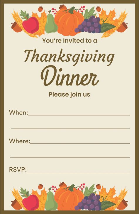 Thanksgiving Dinner Invitations Free Printable, Thanksgiving Invites Free Printable, Thanksgiving Dinner Invitations, Thanksgiving Invitation Template Free, Thanksgiving Invitation Ideas, Thankgiving Party, Dinner Invitation Design, Thanksgiving Invites, Planning Thanksgiving