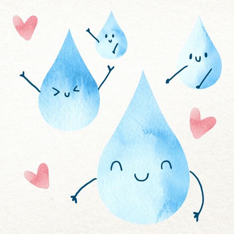 Rain Drops Illustration, Raindrops Illustration, Rain Drops Drawing, Water Drop Illustration, Diary Doodles, Drop Illustration, Rain Watercolor, Water Drop Drawing, Water Png