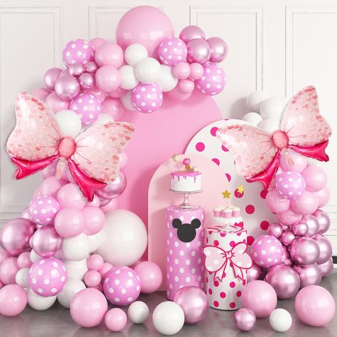 PRICES MAY VARY. 【Pink Mouse Birthday Party Supplies】Our balloon garland kit contains:2 x 18inch Balloons (pink*1,white*1) , 40 x 10inch Balloons(pink*20,white*10,metallic pink*15), 45 x 5inch Balloons (pink*15,white*15,metallic pink*15),10Pcs pink dots balloons,2Pcs pink bow foil balloons,balloons strip 1pc, adhesive tape 3pcs,ribbon 1pc. 【Premium Material】 Our balloons are made of natural latex.Each of these latex balloons is in a brighter color and 20% thicker than normal latex balloons.safe Balloon Wreath, Pink Mouse, Garland Arch, Theme Birthday Party, Wedding Party Supplies, Butterfly Birthday, Mouse Birthday, Arch Kit, Pink Balloons