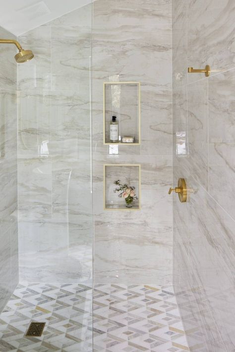 Master Bath Tile, Marble Tile Bathroom, Small Bathroom With Shower, Master Bath Shower, Shower Floor Tile, Master Shower, Shower Niche, Bathroom Shower Tile, The Tile Shop