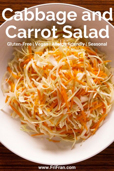 Sometimes I love really simple food  Inspired by holidays in Greece where Cabbage and Carrot Salad is served everywhere.  As always totally... Gluten-Free | Vegan | Allergy-Friendly | Seasonal  #carrot #cabbage #recipe #salad #side #snack #vegansalad #onionfree #frifran #glutenfreevegan #vegan #glutenfree #plantbased #allergyfriendly #allergyfree Cabbage Recipe Salad, Raw Cabbage Recipe, Cabbage Carrot Salad, Cabbage And Carrot Salad, Salad Cabbage, Cabbage Side Dish, Holidays In Greece, Raw Cabbage, Cabbage Carrot