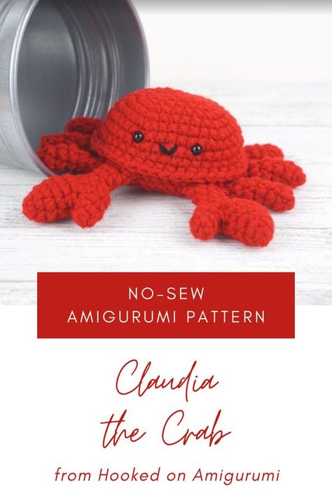 No-Sew Amigurumi Crochet Pattern Claudia the Crab #crochetpattern #crochetpatternsamigurumi #crochetamigurumi #cuteamigurumi #crochetplushies No Sew Crochet Amigurumi, Crocheted Stuffies, Crochet Ocean Animals, Crochet Anchor, Ocean Patterns, Crochet Crab, Crochet Ocean, Crochet Kindness, No Sew Amigurumi