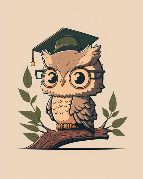 Cartoon Owl Painting, Owl Cute Drawing, Chibi Graduation, Cartoon Owl Drawing, Chibi Owl, Cute Owl Drawing, Owl Graduation, Owl Mascot, Owl School