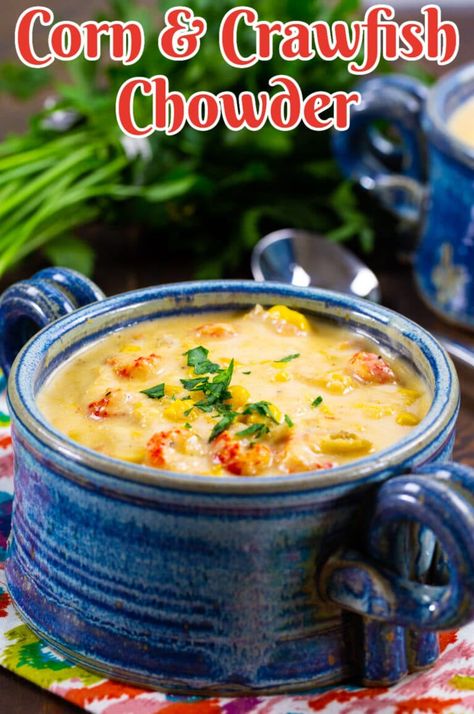 Corn and Crawfish Chowder Crockpot Crawfish Chowder, Crawfish Corn Potato Soup, Crawfish And Corn Soup, Crawfish Chowder Recipes, Crawfish Corn Bisque, Crawfish Pepper Jack Soup, Crawfish And Corn Chowder, Corn And Crawfish Bisque, Crawfish And Corn Bisque