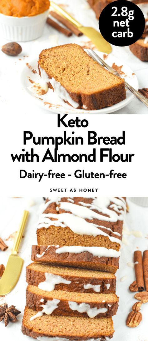 An healthy, Gluten-free Almond flour Pumpkin Bread with the most delicious moist crumb, perfect to celebrate fall season. Bonus, this healthy pumpkin bread recipe is also low-carb, sugar-free and gluten free. Pumpkin Bread With Almond Flour, Almond Flour Pumpkin Bread, Bread With Almond Flour, Almond Flour Pumpkin, Keto Pumpkin Bread, Pumpkin Bread Recipe Healthy, Healthy Pumpkin Bread, Low Carb Low Fat Recipes, Postre Keto