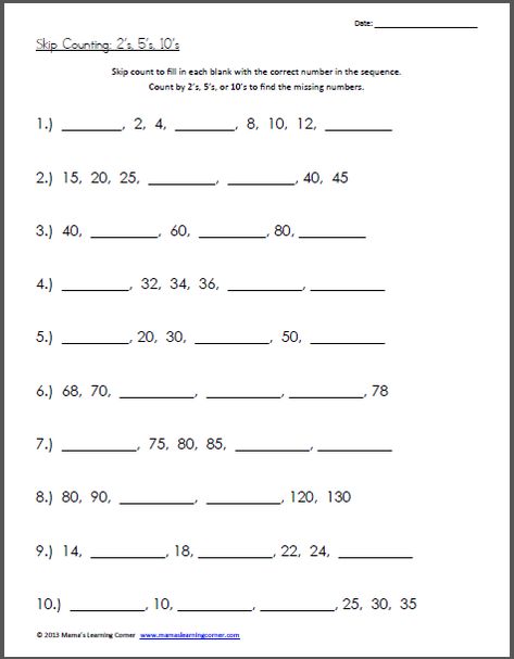 Practice Skip Counting 2's, 5's, and 10's with this fill-in-the-blank worksheet Counting In 2s 5s 10s Worksheets, 2nd Grade Skip Counting, Count In 2s 5s 10s, Teaching Skip Counting 2nd Grade, Skip Counting Worksheets Grade 1, Skip Counting Worksheets 2nd Grade, Counting By 2's 5's And 10's, Counting In 2s 5s 10s, Skip Counting Worksheets