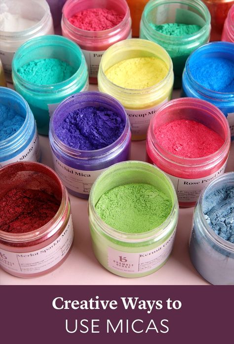 Creative Ways to Use Micas - try them in resin casting, encaustic painting, and more. Mica Pigment Powder, Uses For Mica Powder, Using Mica Powder In Resin, How To Use Mica Powder In Resin, Mica Powder Painting, Mica Tumbler Ideas, Painting With Mica Powder, How To Use Mica Powder, Mica Powder Uses