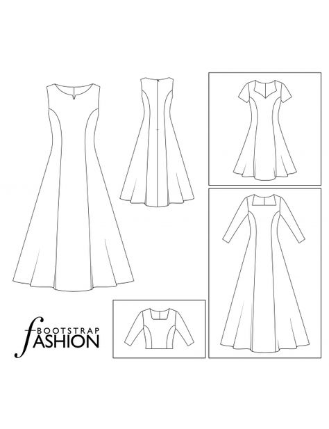 Princess Line Dress sewing Patterns.Custom Fit. Illustrated Sewing Instructions. BOOTSTRAPFASHION | BootstrapFashion Patterns Free A Line Dress Pattern Women, A Line Dress Illustration, Princess Dress Sewing Patterns, Princess Line Dress Pattern, Princess Cut Dress Pattern, Princess Seam Dress Pattern, Panel Dress Pattern, Patterns For Dresses, Princess Cut Dress