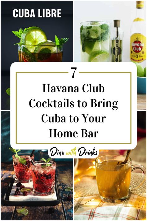 Collage of 4 havana club cocktails. Cuban Drinks, Cuban Cocktails, Club Cocktails, Havana Nights Theme, Cuba Libre Cocktail, Havana Club Rum, Cuban Party, Salsa Party, Havana Nights Party