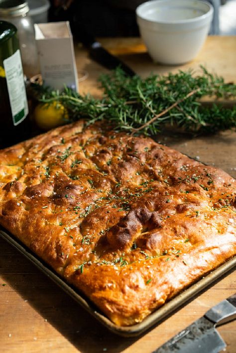 Foccacia Bread Stuffing, Thanksgiving Stuffing Focaccia, Stuffing Focaccia, Thanksgiving Focaccia, Focaccia Flavors, Focaccia Stuffing, Stuffing Focaccia Food Network, Savory Stuffing Recipes, Cooking Fresh Pasta