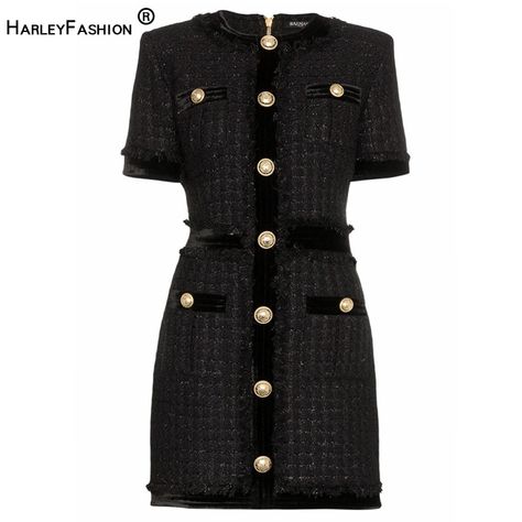 Haute Couture Style, High Fashion Dresses, Tweed Dress, Patchwork Dress, Knit Mini Dress, Wool Dress, Plaid Dress, Stylish Dresses, Dress Materials