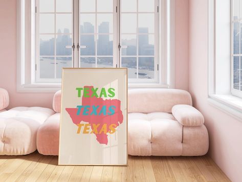 Pink Texas Wall Print Western Retro Print Texas Room Decor for - Etsy Trendy Wall Art, Aesthetic Room Decor, Wall Art Quotes, Aesthetic Room, Timber Frame, Bar Cart, Wall Prints, Printable Wall Art, Aura