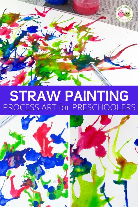 Open Ended Painting For Preschool, Paint Ideas Preschool, Watercolor Straw Blowing Art, Painting Preschool Ideas, Straw Watercolor Art, May Art Preschool, Straw Paint Blowing, Creative Arts For Preschool, Painting With Straws For Kids