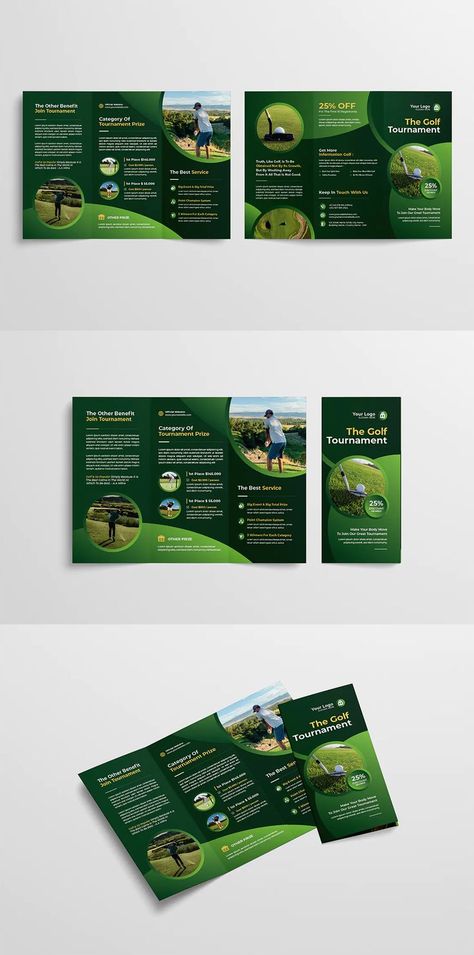 Golf Trifold Brochure Template AI, EPS, PDF - 2 sided Pages - A4 Landscape Brochure Design, Sports Brochure, Indesign Ideas, Trifold Brochure Template, Trifold Brochure, Brochure Design Template, Business Brochure, Brochure Design, Print Templates