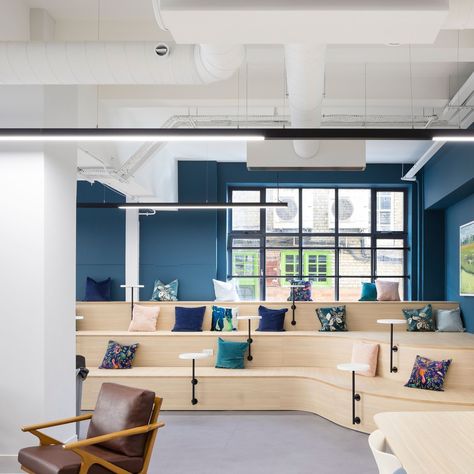 ⏳Coming soon! | A new era for Aurora Energy Research⁠ ⁠ Having outgrown their old office that lacked the connectivity and space required for their growing business, Aurora needed an inspiring and functional office that reflected their strong company culture.⁠ ⁠ ◼️Bleacher seating⁠ ◼️Thoughtful palette informed by colour theory⁠ ◼️Furniture reuse⁠ ◼️Branded elements⁠ ⁠ Keep an eye out for the full case study coming soon.👀⁠ ⁠ Designer | Tim Polisano⁠ 📷 Nick Caville⁠ ⁠ #officedesign #workplacede... Bleacher Seating, Functional Office, Tiered Seating, Exposed Ceilings, Acoustic Ceiling Panels, Davis Furniture, Old Office, Growing Business, Colour Theory