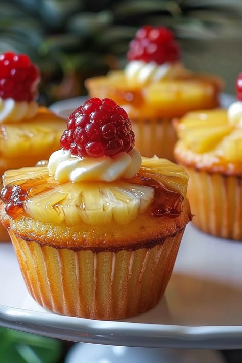 Pineapple Upside-Down Cupcakes: A Sweet Twist on a Classic Dessert Pineapple Rum Cupcakes, Pineapple Upside Down Cake Cupcakes, Pineapple Upside Down Cupcake Recipe, Pineapple Upside Down Muffins, Upside Down Pineapple Cupcakes, Upside Down Pineapple Cake, Upside Down Cupcakes, Pineapple Upside Down Cupcakes, Pineapple Cupcakes