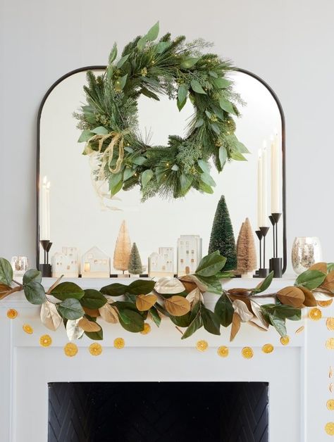 Room inspiration | West Elm Modern Christmas Stocking, Magnolia Garland, Holiday Mantle, West Elm Kids, Elegant Christmas Decor, Holiday Mantel, Modern Christmas Decor, Magnolia Wreath, Christmas Mantle