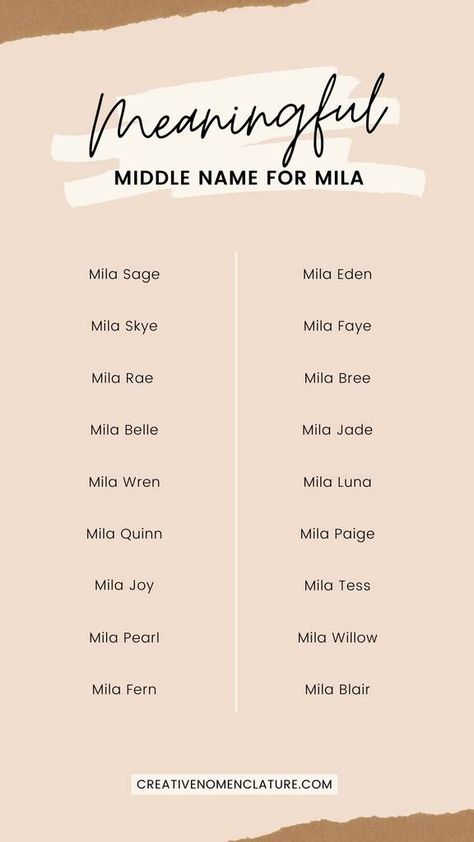 Middle Names for Mila (200+ Perfect Ideas) Mila Baby Name, Mila Name, Middle Name Ideas, Unique Middle Names, Nature Names, Middle Names, Classic Names, Name Games, Names Ideas