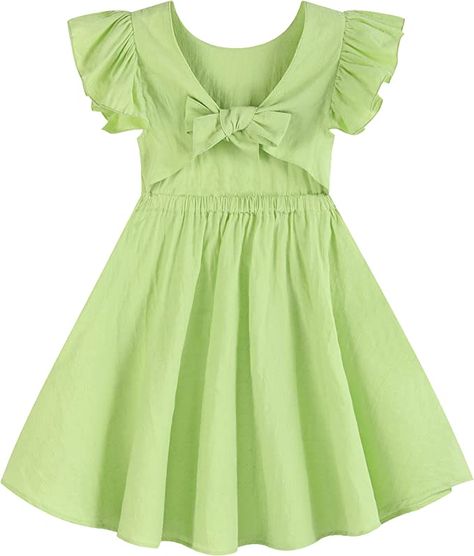 Amazon.com: GSVBK Toddler Girl Cotton Dress Flutter Sleeve Baby Backless Dress Kids Bowknot Ruffle Dresses 380 Light Green 130: Clothing, Shoes & Jewelry Ruffle Dress Casual, Girls Ruffle Dress, Bowknot Dress, Ruffle Dresses, Girls Cotton Dresses, Casual Party Dresses, Solid Color Dress, Dress Girl, Ely