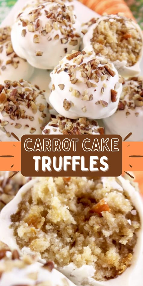 Is there really anything better than carrot cake with a tangy cream cheese frosting? Is there? So, to honor the carrot cake this spring, we have put together a delicious recipe for carrot cake truffles that you are sure to love. Carrot Cake Truffles, Recipe For Carrot Cake, Cake Truffles Recipe, Truffle Recipes, Cookie Balls, Dessert Truffles, Carrot Cakes, Bake Easy, Easy Carrot Cake