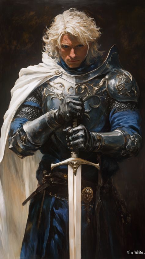 Arthurian Legend Aesthetic, Fantasy Noble Art, Ancestral Guardian Barbarian, Royalty Portraits, Ancestral Guardian, Fantasy Royalty, Knight Fantasy, The White Knight, Evil King