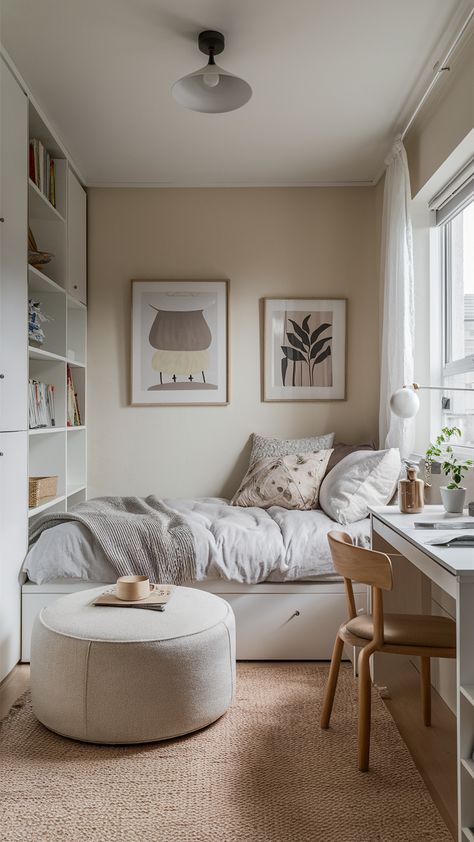 Tiny Bedroom Ideas: 21 Super Cozy and Stylish Layout, Furniture, and Storage Solutions Small Apartment Room Ideas, Small Spare Bedroom Ideas, Corner Bed Ideas, House Interior Room, Spare Room Decor, Tiny Bedroom Ideas, Box Room Bedroom Ideas, Apartment Room Ideas, Small Apartment Room