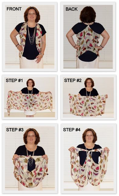 How to Tie a Scarf into a Vest (2013) - I saw this great demo in person and wow-now I have a wonderful new way to wear my scarves. Great job Monica!!!! Tie A Scarf, Scarf Vest, Scarf Knots, Ways To Wear A Scarf, How To Wear A Scarf, Pink Scarf, Tie Scarf, Beauty Boutique, Universal Orlando