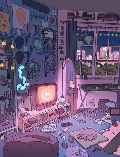 Lofi Witch, Lofi Artwork, Witch Office, Lofi Bedroom, Lo Fi Aesthetic, Witch Bedrooms, Lofi Vibes, Bedroom Illustration, Trippy Aesthetic