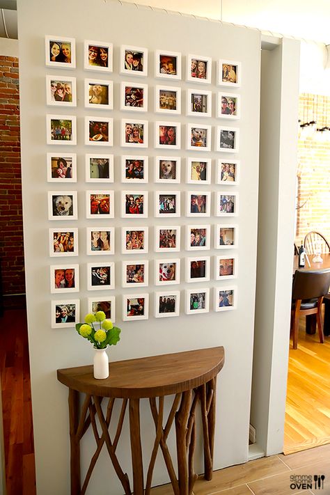 instagram wall. where to get the tiny frames + all! super great idea because you can switch photos in or out whenever you please! Instagram Wall, Apartment Decoration, College Apartment Decor, Modern Entryway, First Apartment, Decor Minimalist, Apartment Living, Diy Wall Decor, 인테리어 디자인