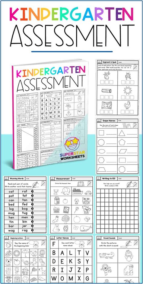 Print this free kindergarten assessment pack to use as end of the year testing for your kindergarten students. This is a great way to see where your students are at, and find any areas for development. Kindergarten Assessment Test, Kindergarten Goals, Kindergarten Assessment, Preschool Assessment, Kindergarten Math Free, Kindergarten Prep, Kindergarten Curriculum, Kindergarten Readiness, Math Assessment