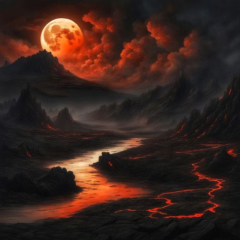 Desolate Landscape Fantasy Art, Desolate Landscape, Everything All At Once, Fantasy World Map, My Fantasy World, Lava Flow, Dark Clouds, Reference Poses, Art Wall Kids