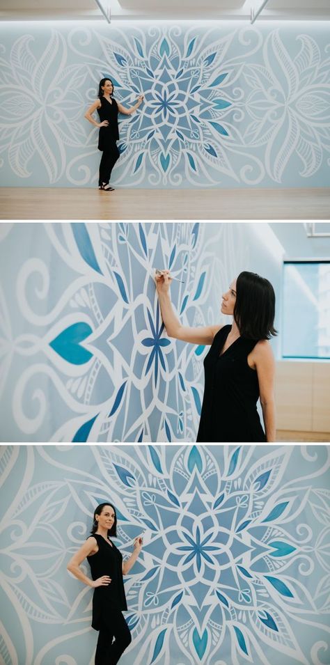 love this for a meditation room #mandala #yoga #meditation Flower Body Art, Yoga Room Design, Tattoos Rose, Garden Mural, Yoga Studio Design, Meditation Room Decor, Yoga Studio Decor, Yoga Decor, Thigh Tattoos