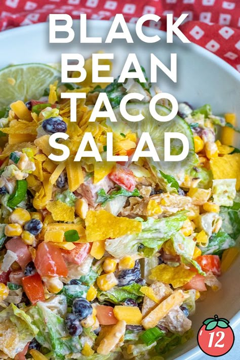 Black Bean Taco Salad | 12 Tomatoes Black Bean Taco Salad, Portuguese Plates, Bean Taco Salad, Mexican Side Dishes, Mexican Salads, Bean Tacos, Cold Salad, 12 Tomatoes, Main Dish Salads