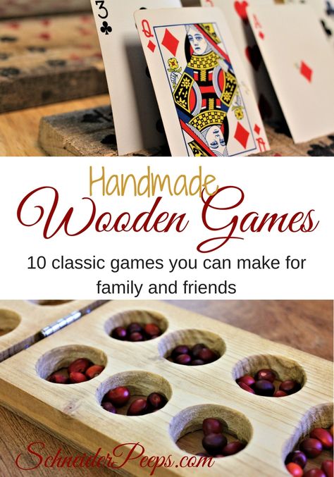 Handmade wooden games are sure to become family herilooms. Learn how to make 10 classic wooden  games that will give years of enjoyment to your family and friends in this ebook. Wood Games To Make, Wooden Games To Make, Vegan Homestead, Diy Games For Kids, Diy Wooden Games, Homemade Games, Handmade Games, Wooden Board Games, Wood Games