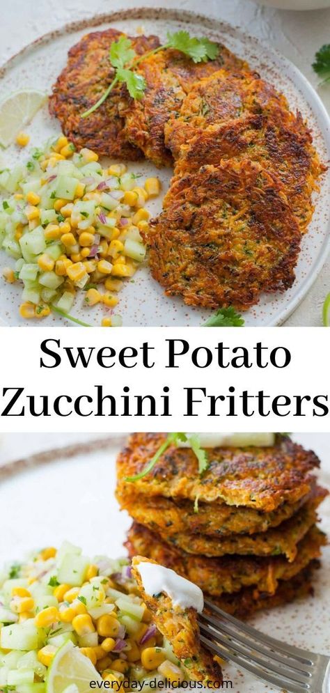 Sweet Potato And Corn Fritters, Sweet Potatoes Zucchini Recipes, Sweet Potato And Corn Recipes, Sweet Potato Zucchini Fritters, Soft Dinner Recipes, Zucchini Sweet Potato Recipes, Zucchini And Sweet Potato Recipes, Sweet Potato Zucchini Recipes, Blw Dinner